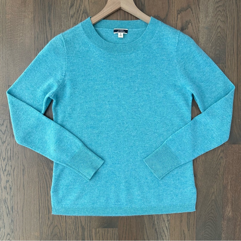 J. Crew Everyday Cashmere Crew Neck Pullover Sweater in Aqua Blue Small